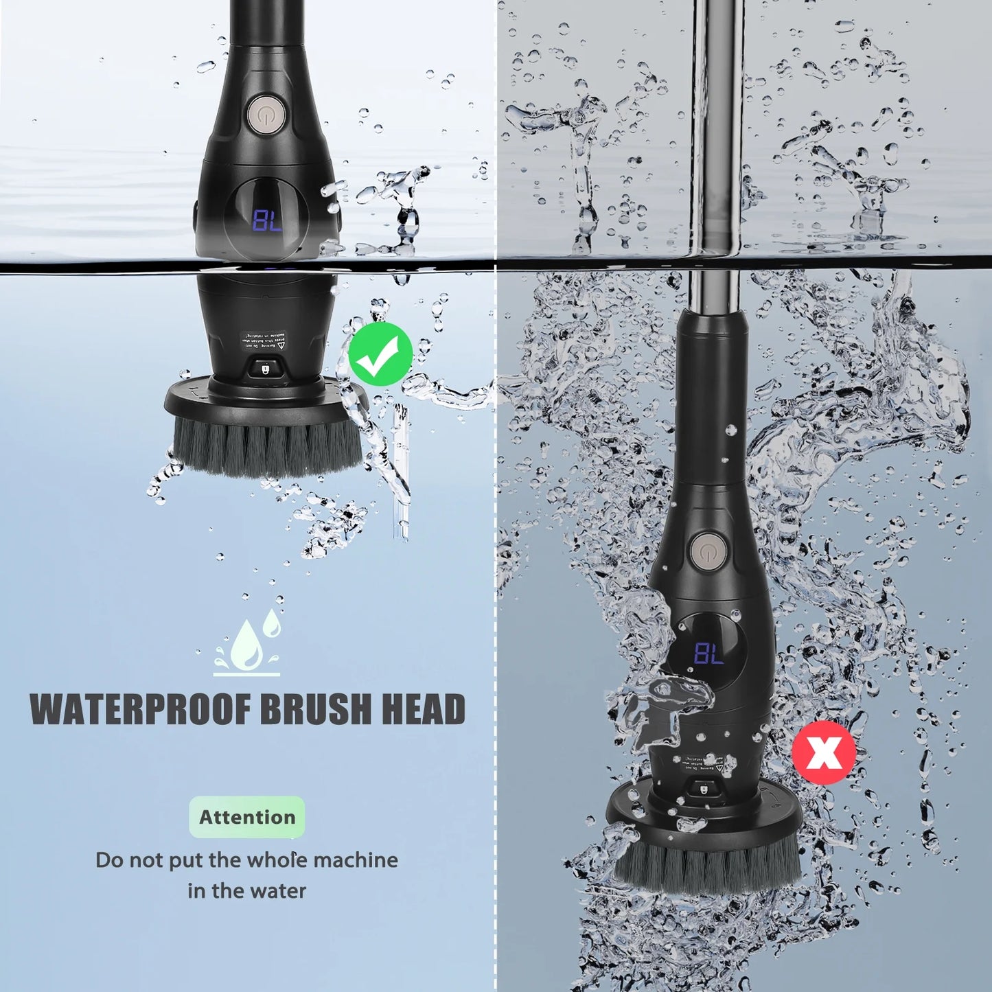 Electric Spin Scrubber Cordless, 3-Speed with 7 Brush Heads & 42.5" Handle – Power Scrubber for Bathroom, Kitchen, Tile, Tub, Shower – Black